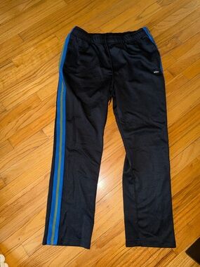 Black Stussy Track Pants with Blue & Teal Side Stripes